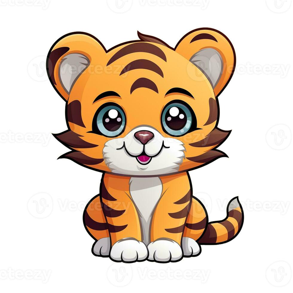 ein süß Karikatur Illustration von ein Sitzung wenig Tiger. Kinder- Talisman. foto