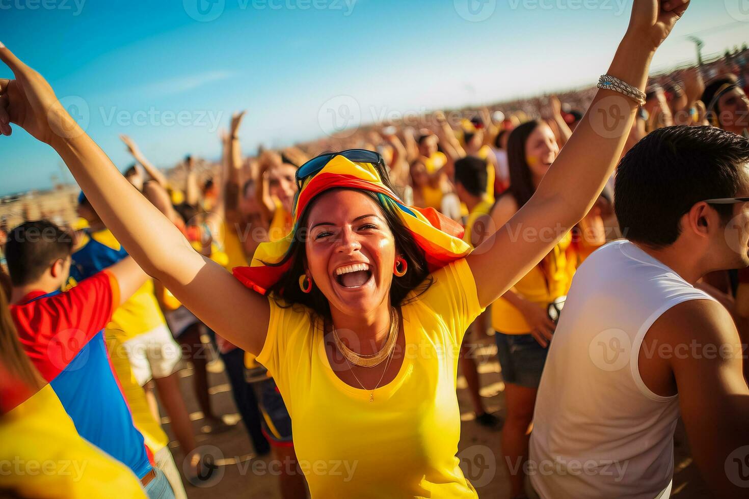 kolumbianisch Strand Fußball Fans feiern ein Sieg foto