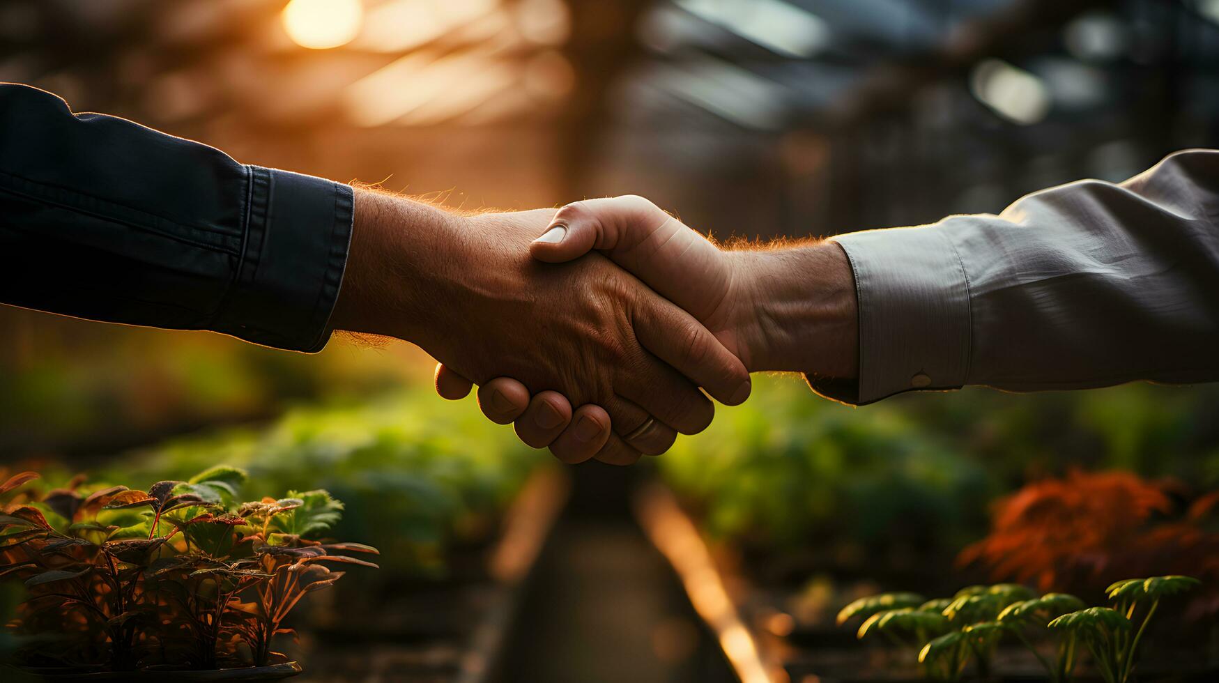 Handschlag von Farmer und Kunde Investor Umgang zum Geschäft Handel Partner. generativ ai foto