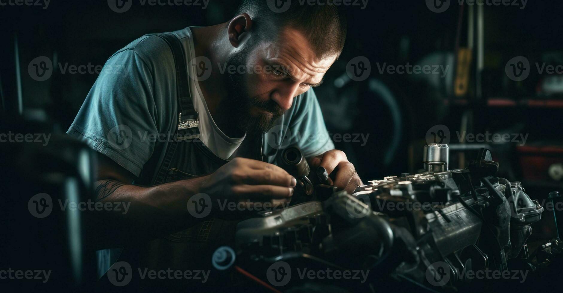 Mechaniker Instandsetzung Motor von Jahrgang Wagen. foto
