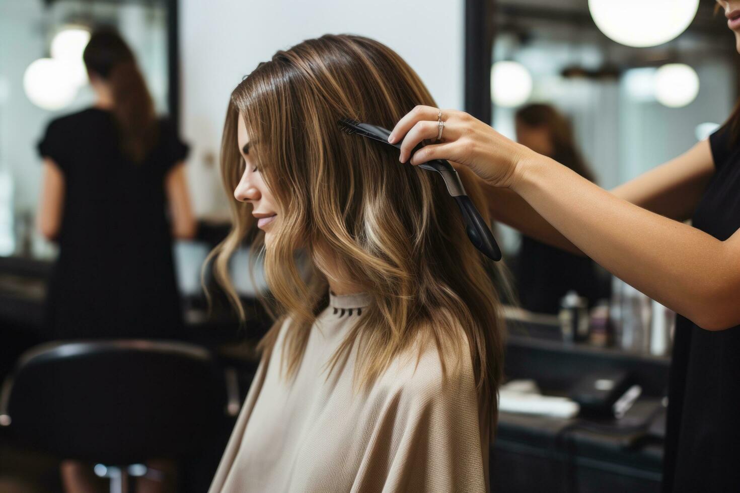 Friseur Schneiden Frau im Salon. foto