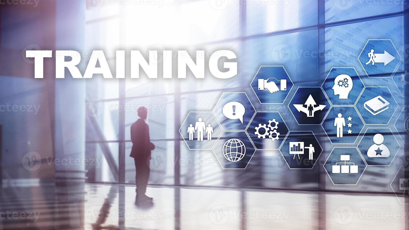 Business-Training-Konzept. Schulungswebinar E-Learning. Finanztechnologie und Kommunikationskonzept. foto
