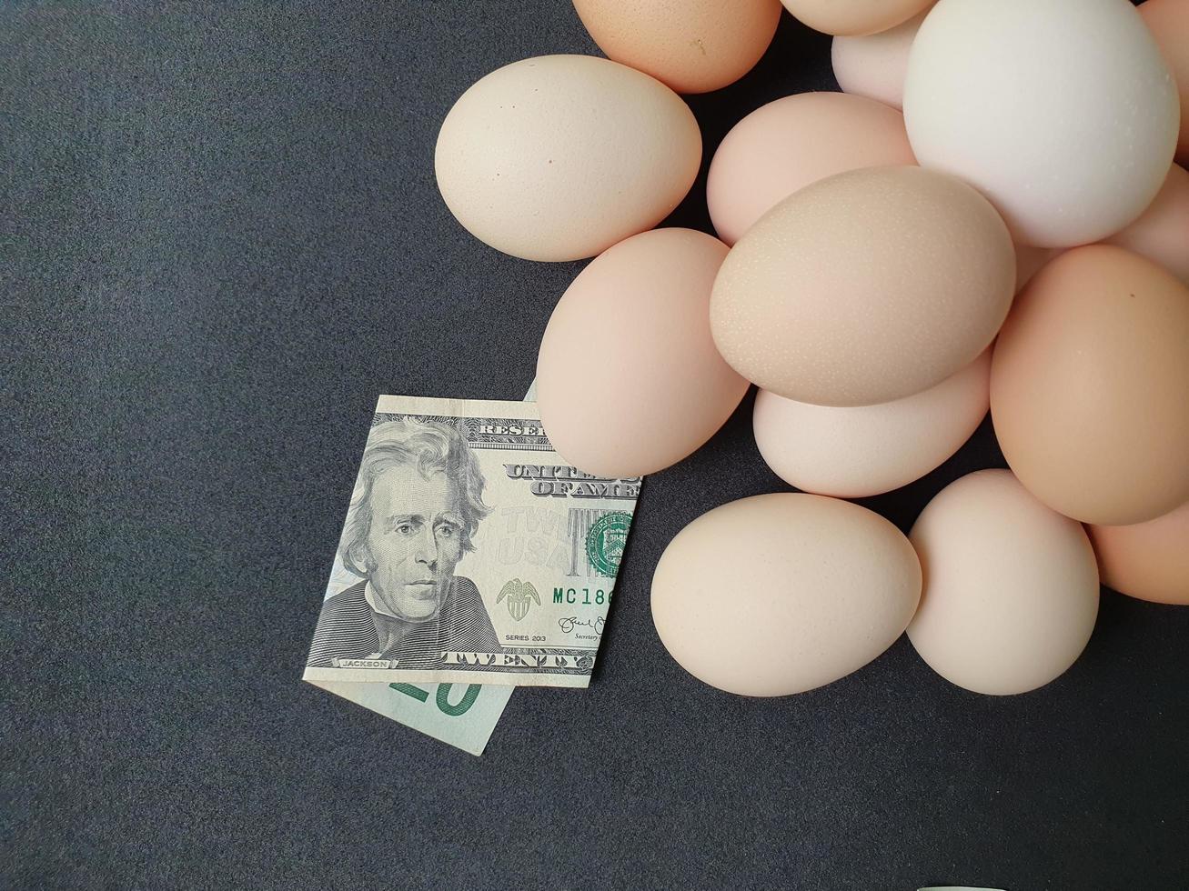 Investition in Bio-Ei mit US-Dollar-Geld für gesunde Ernährung foto