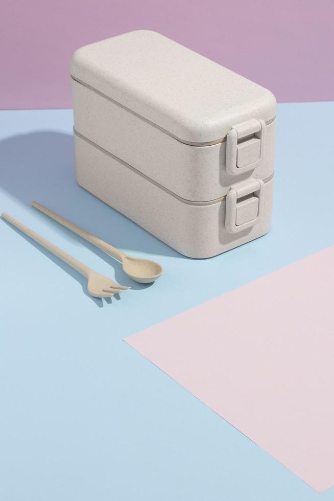 Draufsicht Zusammensetzung Essen japanische Bento Box foto