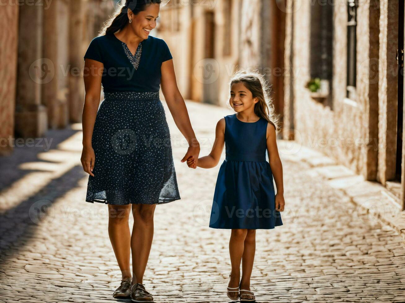 Foto von glücklich Familie Mutter und Tochter, generativ ai