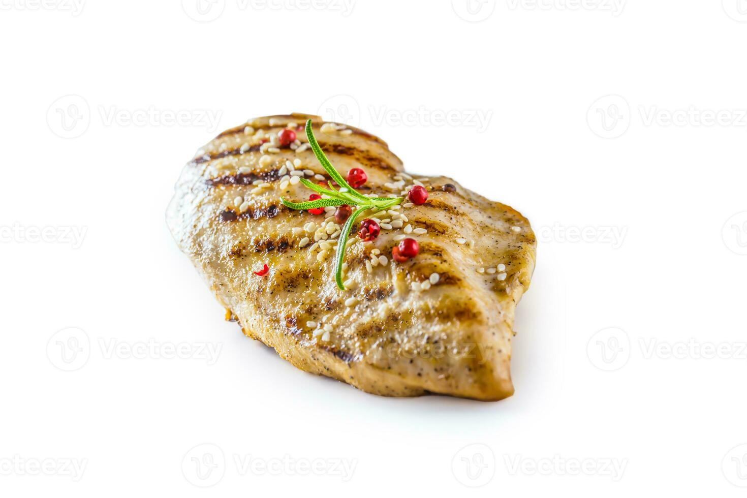 Hähnchen Brust gegrillt mit Salz- Pfeffer und Rosmarin isoliert auf Weiß Hintergrund foto