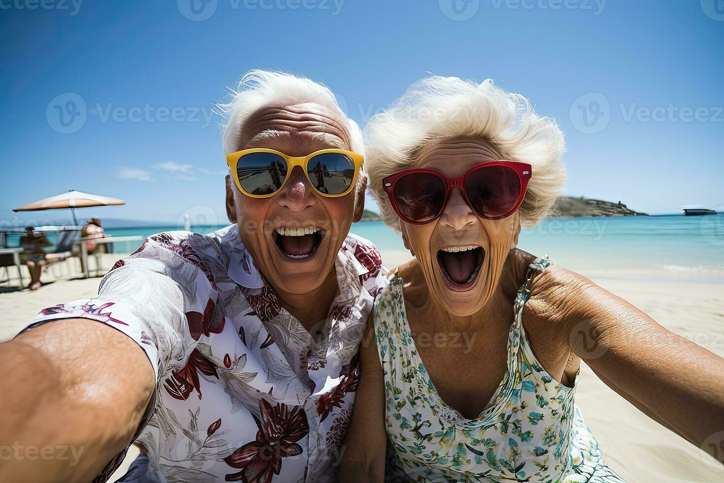 Senior Paar nehmen ein Selfie - - ai generativ foto