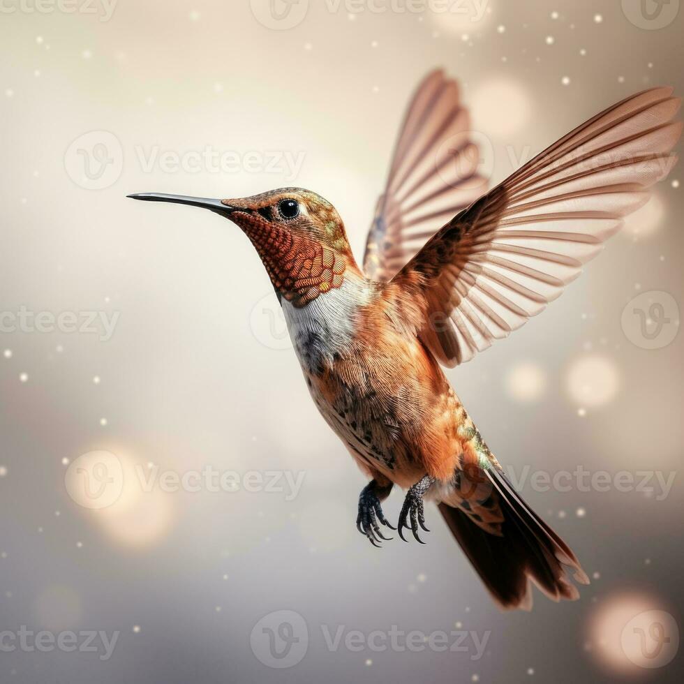 Kolibri im Flug mit schön Blumen im das Hintergrund. Digital Gemälde Stil foto