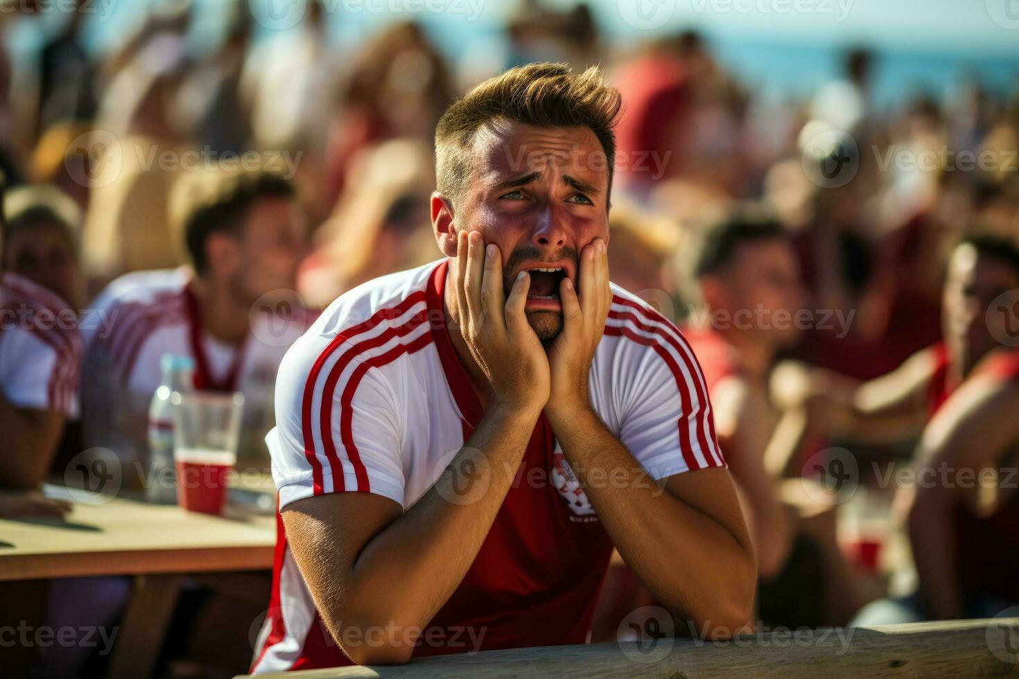 traurig Belarussisch Strand Fußball Fans foto