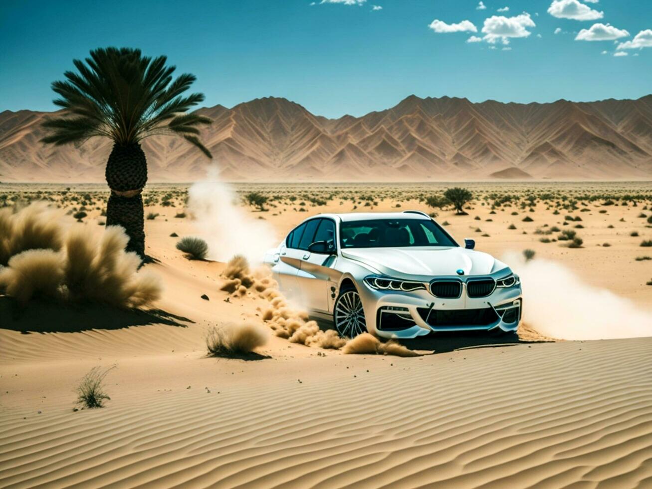 BMW Aussicht von Auto Laufen beim hoch Geschwindigkeit durch das Wüste foto