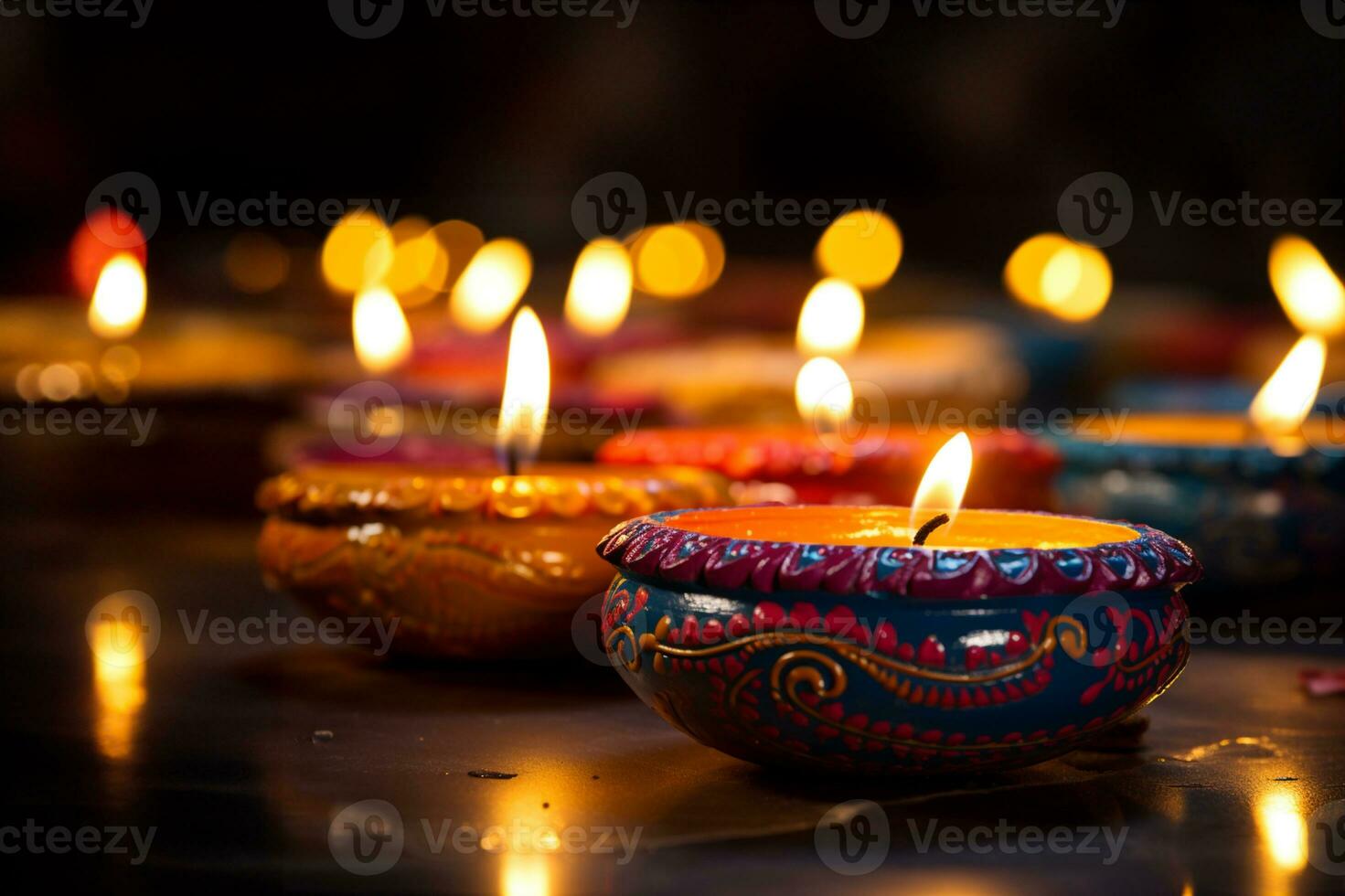 Diwali Lehm Diya Lampen sind zündete während Diwali oder Deepavali Feierlichkeiten foto