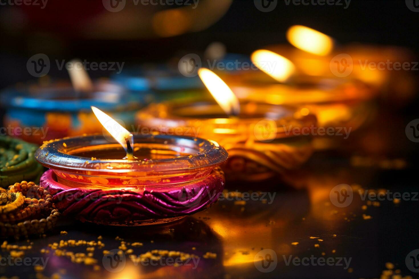 Diwali Lehm Diya Lampen sind zündete während Diwali oder Deepavali Feierlichkeiten foto