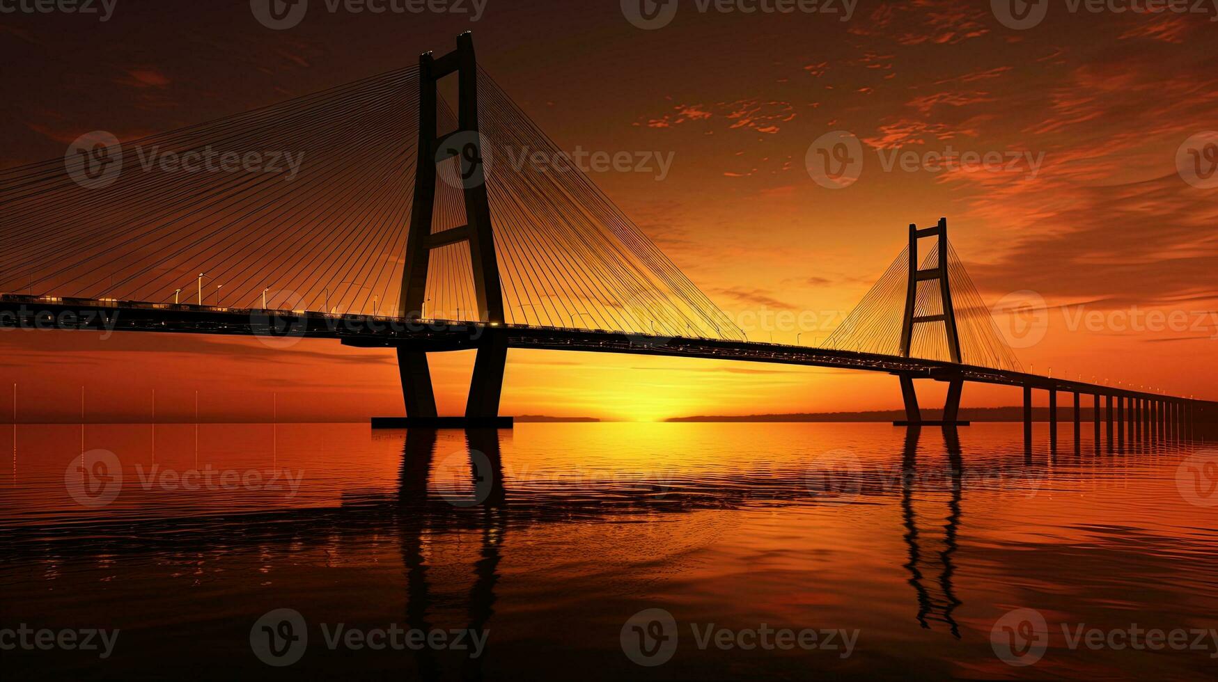 Kabel blieb Brücke Silhouette beim Dämmerung foto