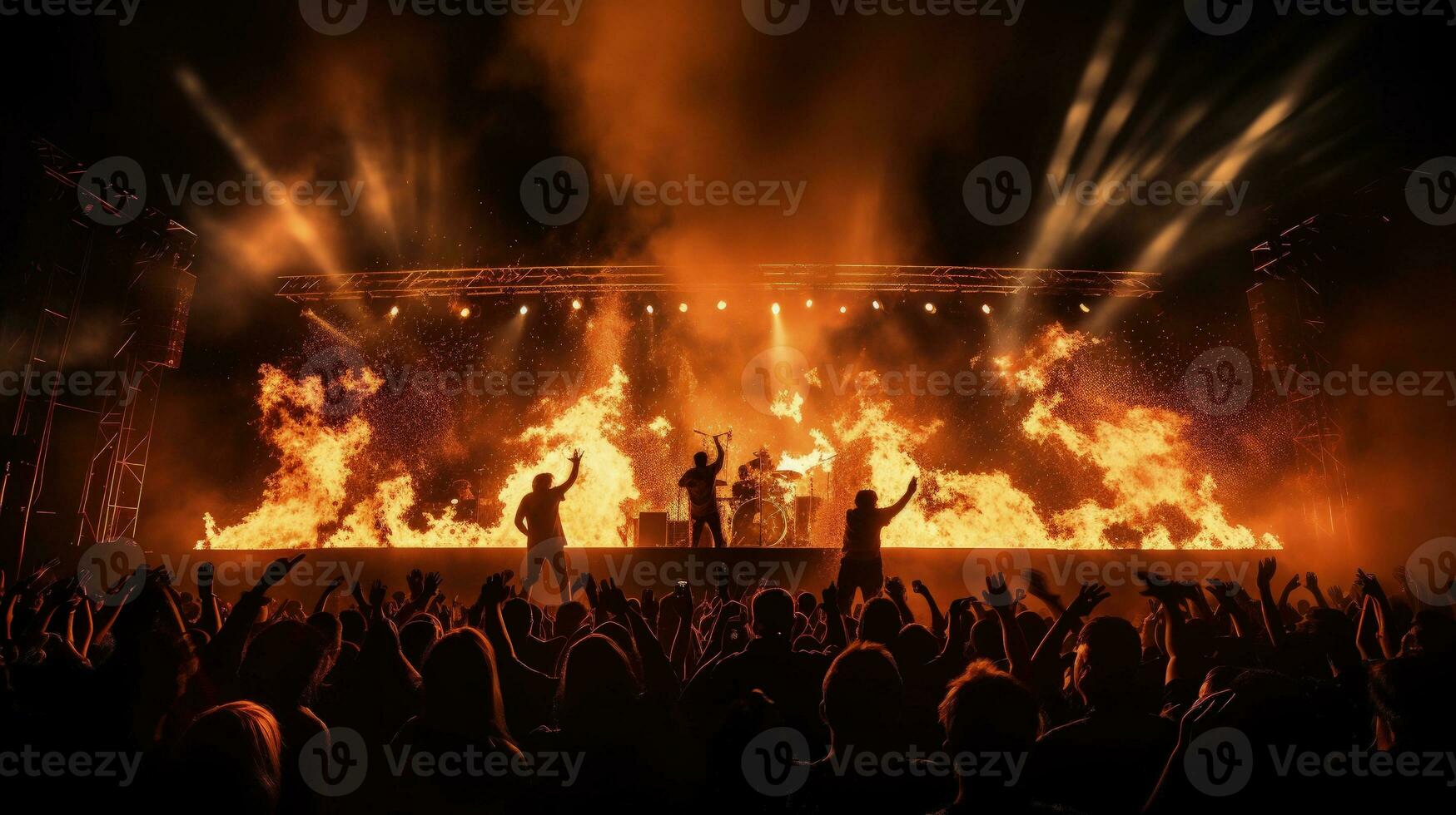 Konzert Menge Zeugen Feuer Funken. Silhouette Konzept foto