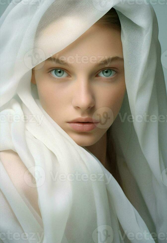 Frau sauber Schönheit Weiß Haut jung Porträt Hautpflege Pflege Gesicht Auge Mode foto