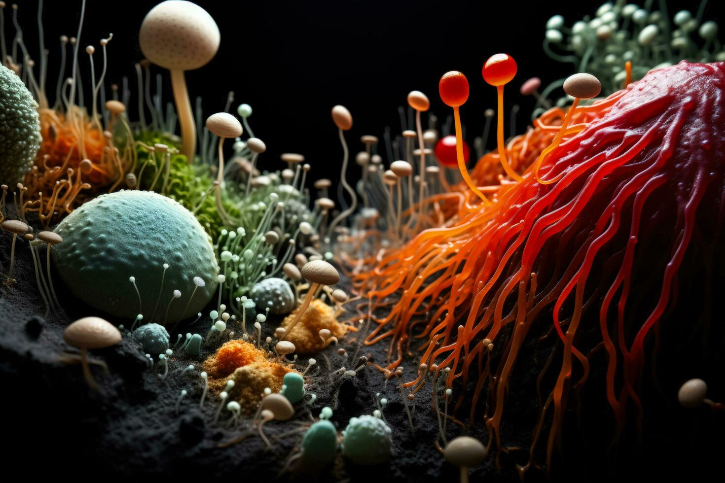 mikroskopisch Aussicht von Boden Organismen einschließlich Nematoden und Pilze foto