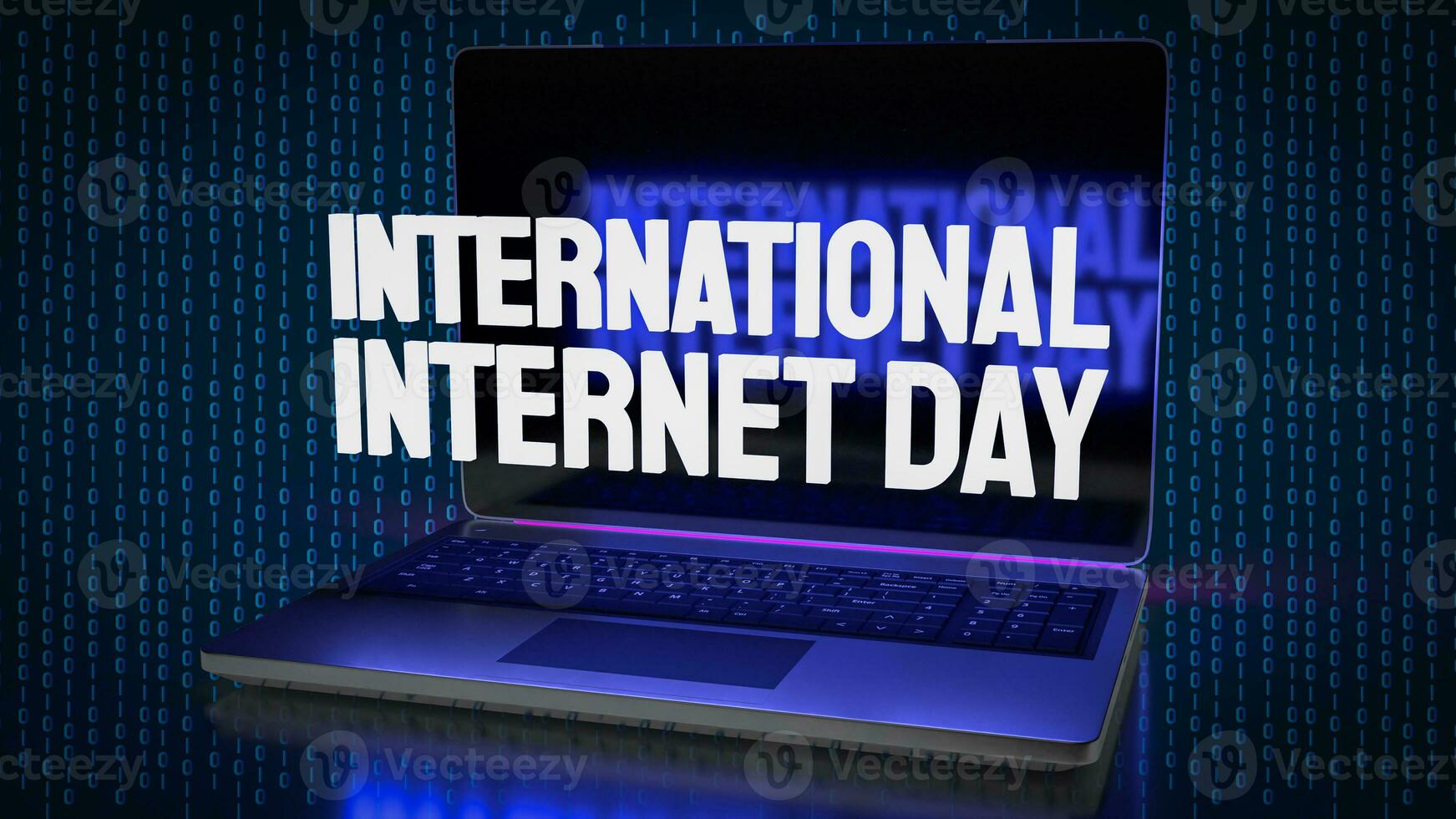 das Gold Text auf auf Laptop zum International Internet Tag 3d Rendern foto