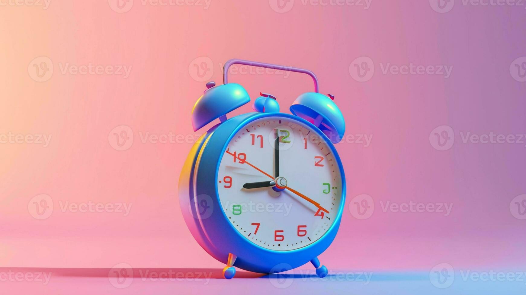 3d Jahrgang Alarm Uhr Pastell- Hintergrund mit natürlich Licht Das Stürze auf das Boden Über Zeit foto