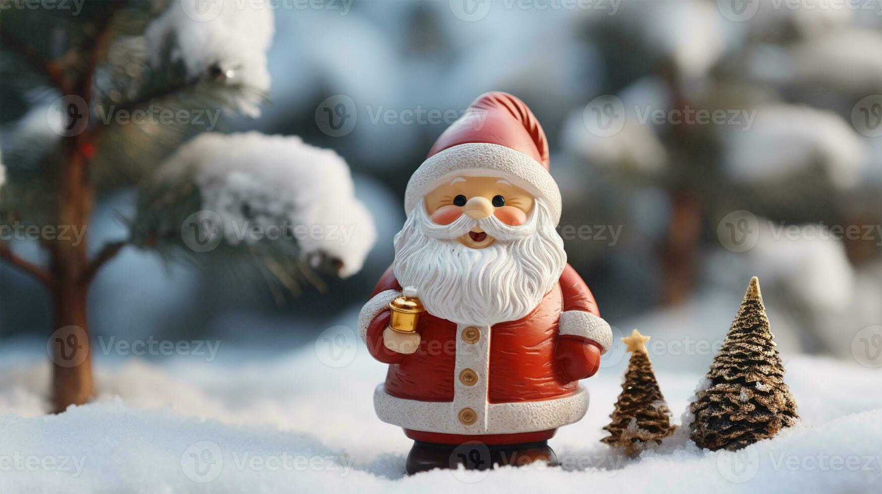 fröhlich Weihnachten und glücklich Neu Jahr Gruß Karte. Santa claus auf Winter Hintergrund ai generiert foto