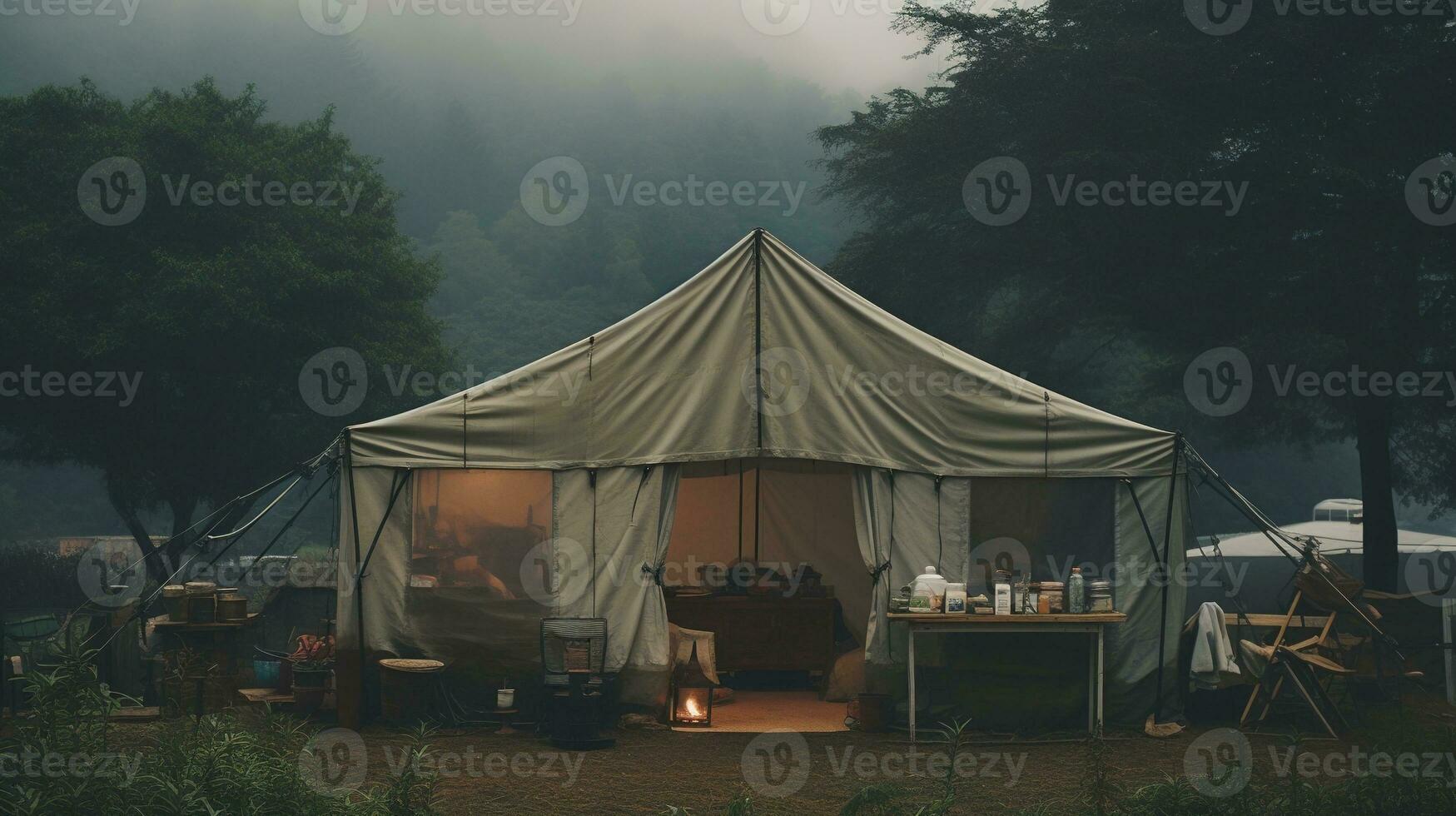 generativ ai, Camping draussen Konzept im neutral stumm geschaltet Farben, Tourist Lager foto