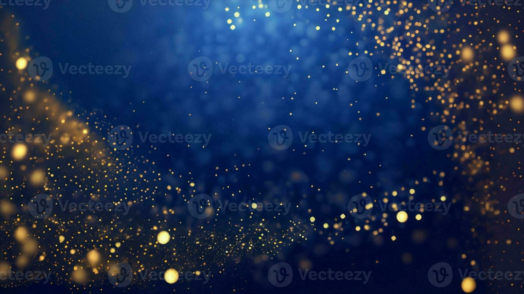 abstrakt Hintergrund mit dunkel Blau und Gold Partikel. Neu Jahr, Weihnachten Hintergrund mit Gold Sterne und funkelnd. Weihnachten golden Licht scheinen Partikel Bokeh auf Marine Hintergrund. ai generativ. foto