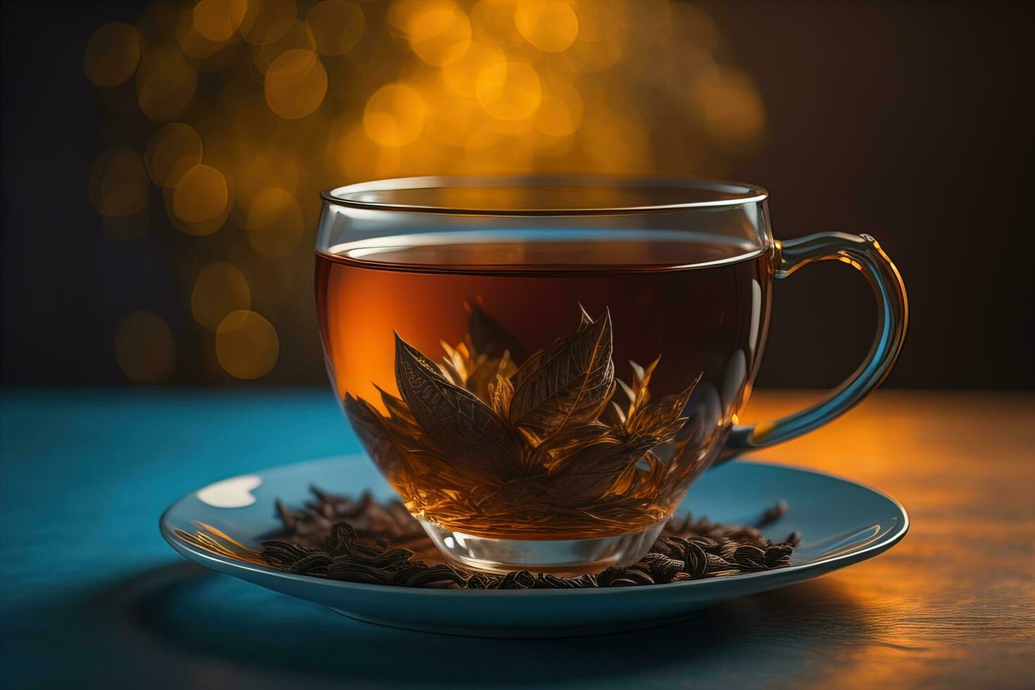 Tasse von Tee mit Minze Blätter auf hölzern Tisch, Nahaufnahme. ai generativ foto