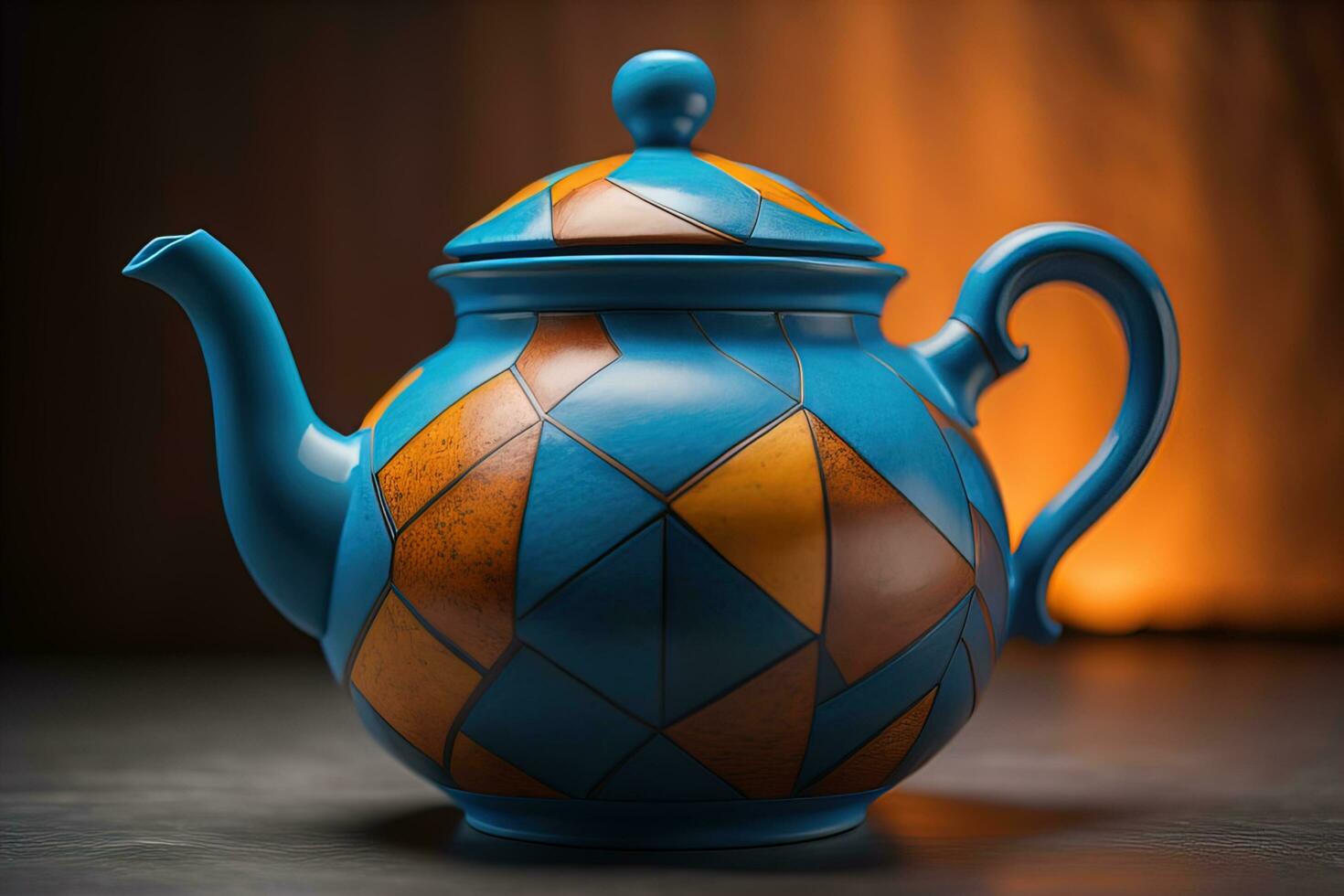 ein Keramik Teekanne auf ein kolid Farbe Hintergrund. ai generativ foto