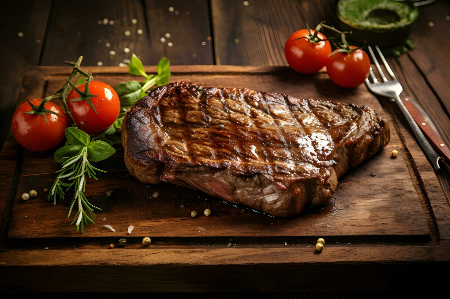 gegrillt Lendenstück Steak auf oben von hölzern Tabelle foto