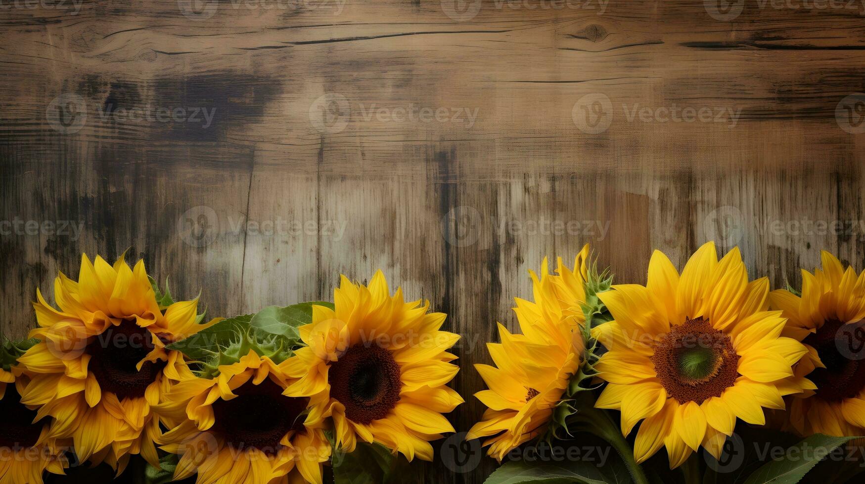 rustikal Sonnenblumen gegen hölzern Mauer Hintergrund foto