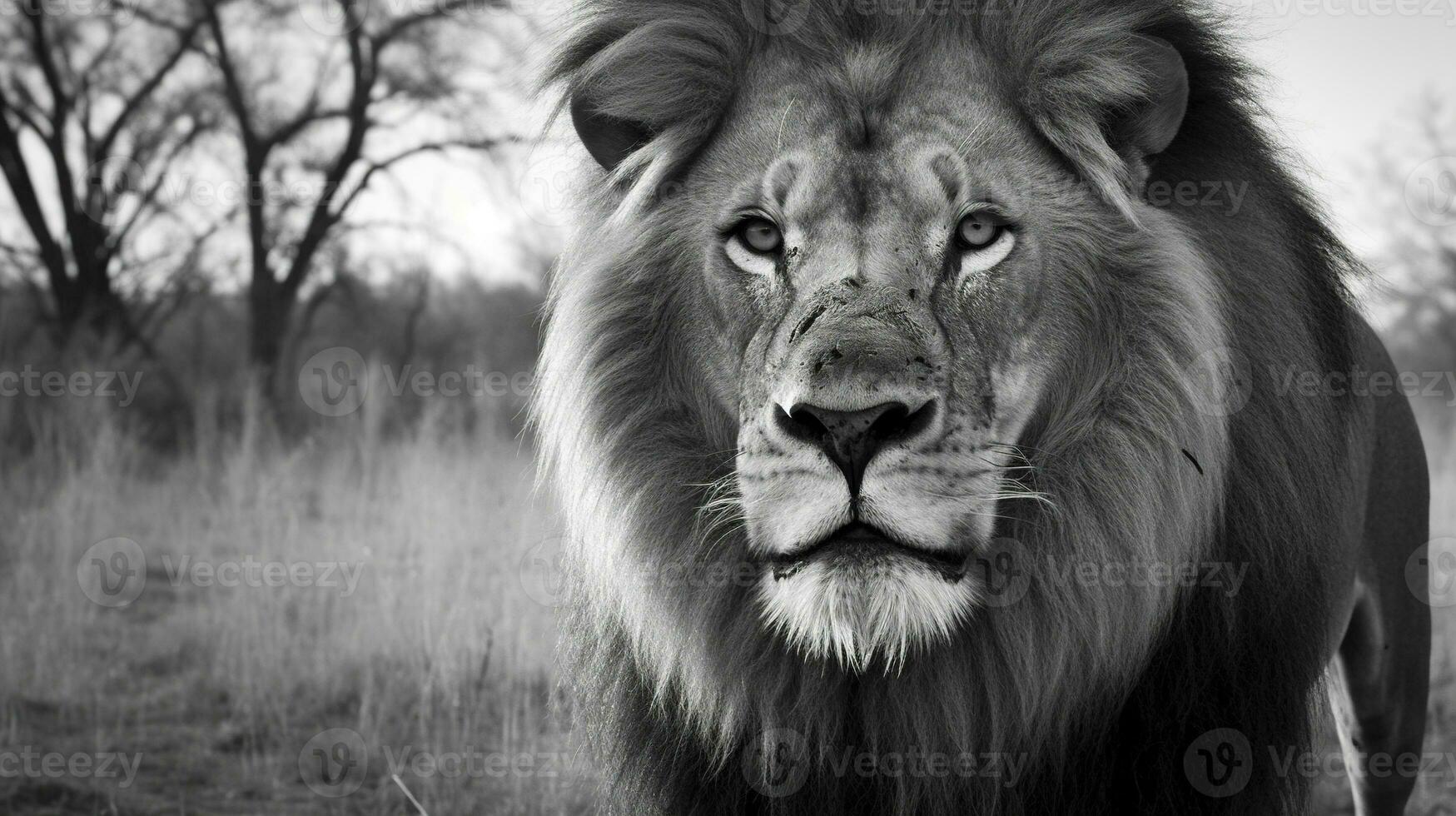 schwarz und Weiß Foto von Löwe im Afrika ai generativ