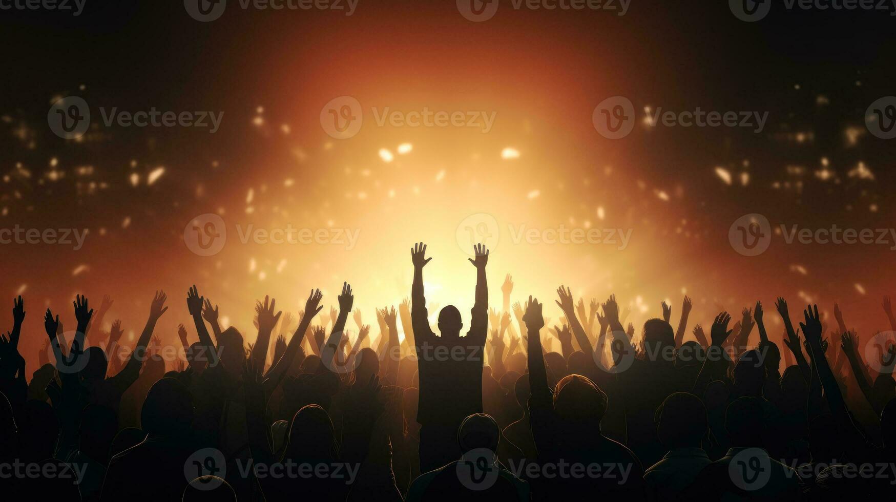 Menschen Hand oben im das Konzert Halle Musik- Veranstaltung generativ ai foto
