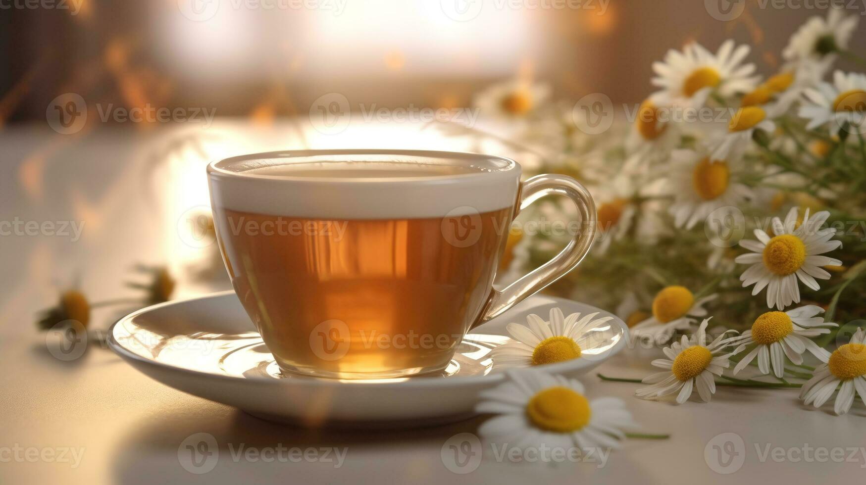 Tasse von Tee mit Kamille Blume. ai generativ foto