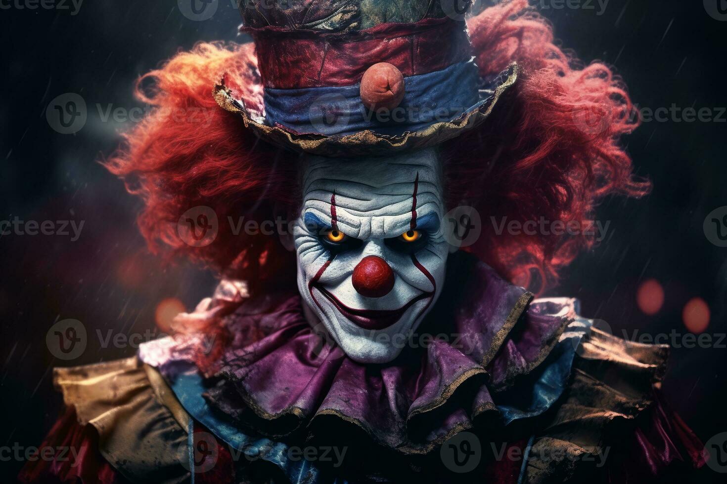 unheimlich Zirkus Clown mit ein böse lächeln. ai generativ foto