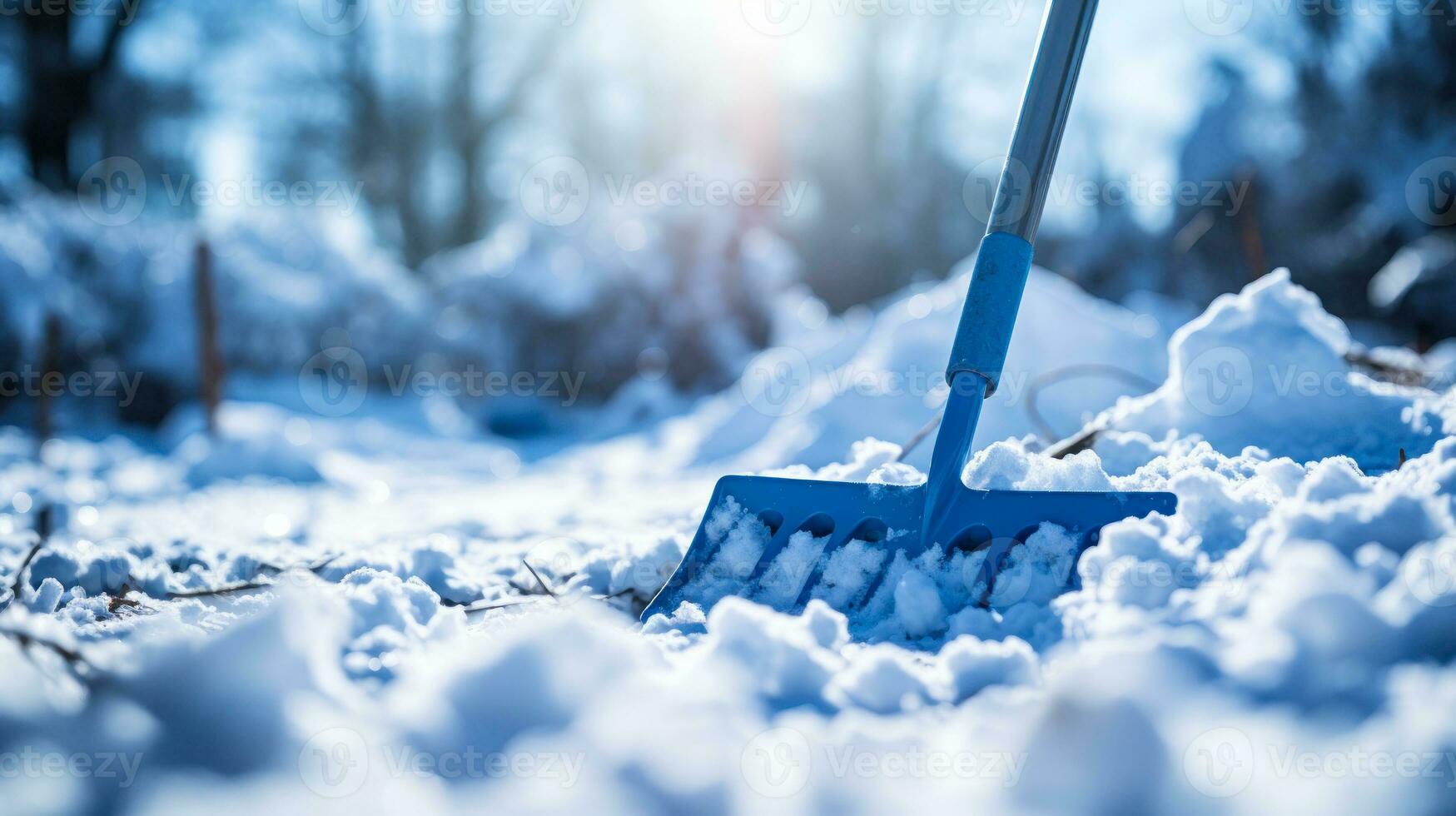 Schaufel im das Schnee Reinigung generativ ai foto