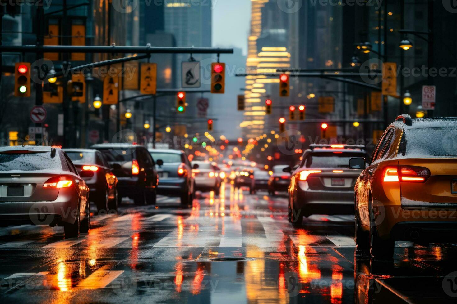 der Verkehr Marmeladen auf das Straße im das Stadt generativ ai foto