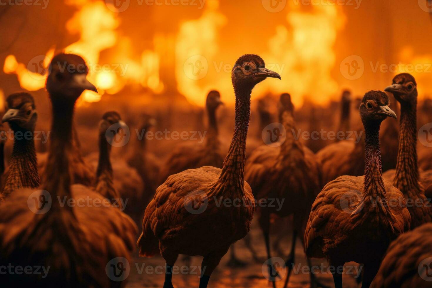 Vögel fliehen Waldbrände generativ ai foto