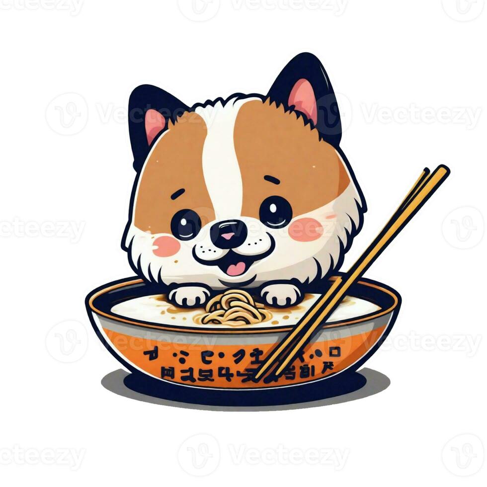 Hund Essen japanisch Ramen Suppe kawaii Grafik foto