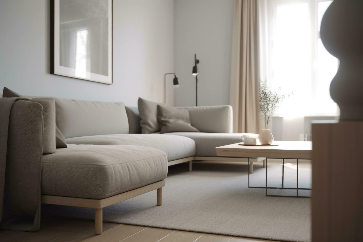 modern Leben Zimmer mit Sofa, ai generiert foto