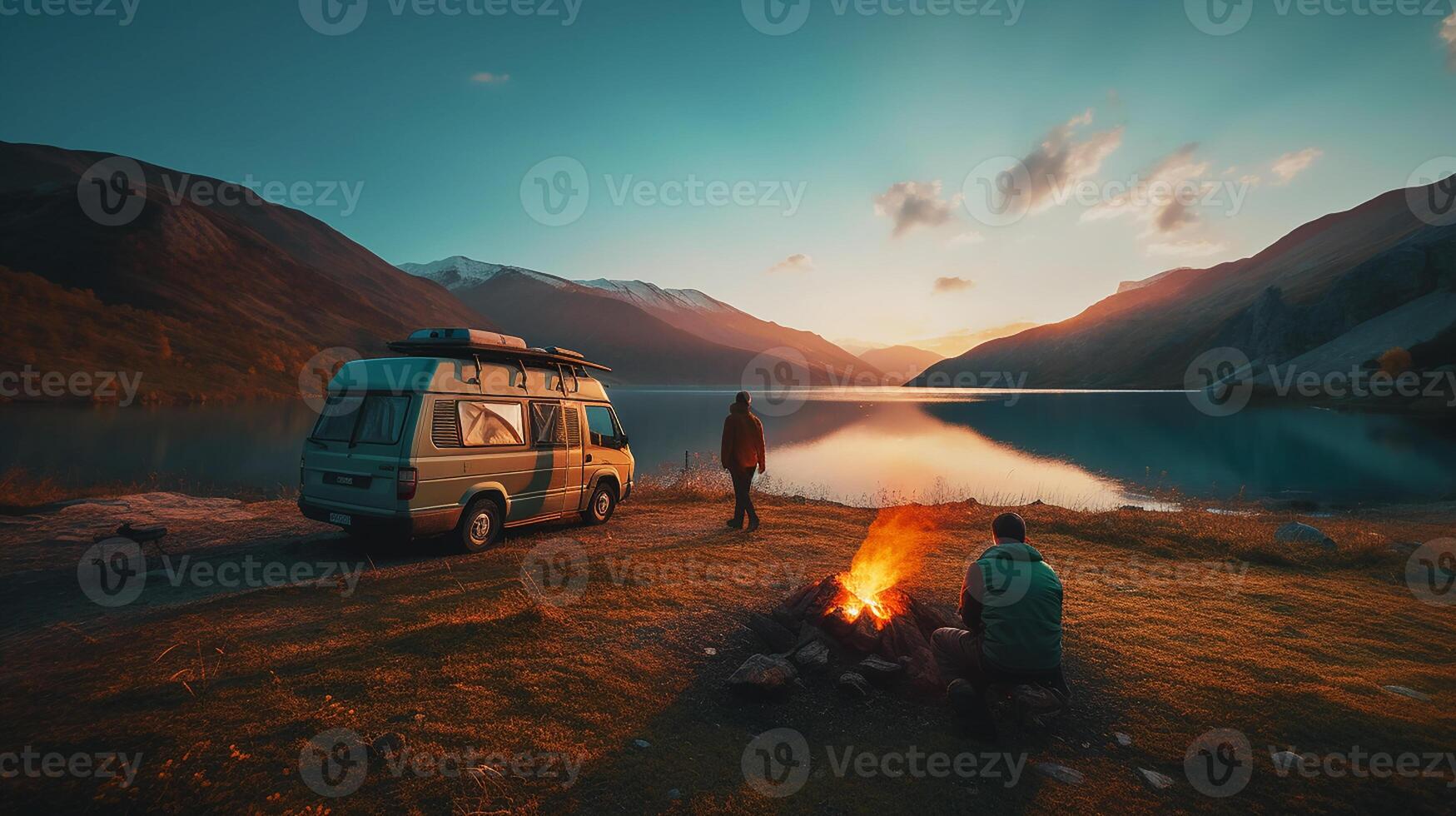 Camping im das Berge. zündete Camping Zelt glühend im das Nacht , wild Camping generativ ai. foto