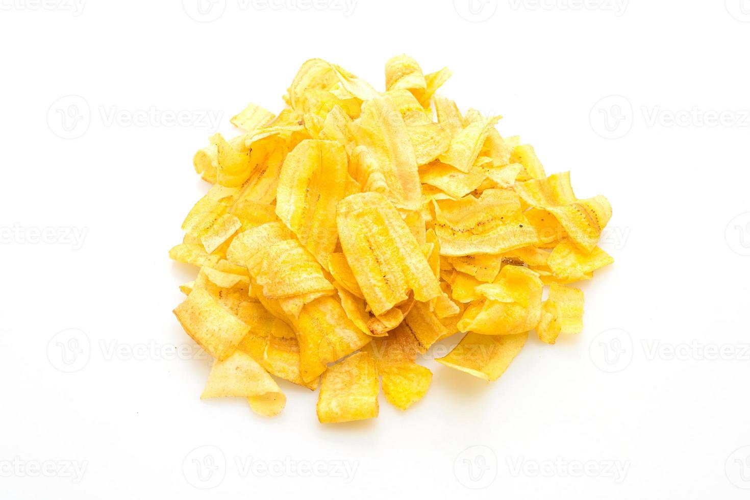 Bananenchips auf weißem Hintergrund foto