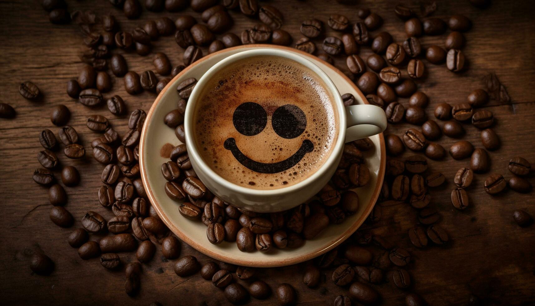 lächelnd Barista dient frisch Cappuccino auf hölzern Tabelle im Kaffee Geschäft generiert durch ai foto