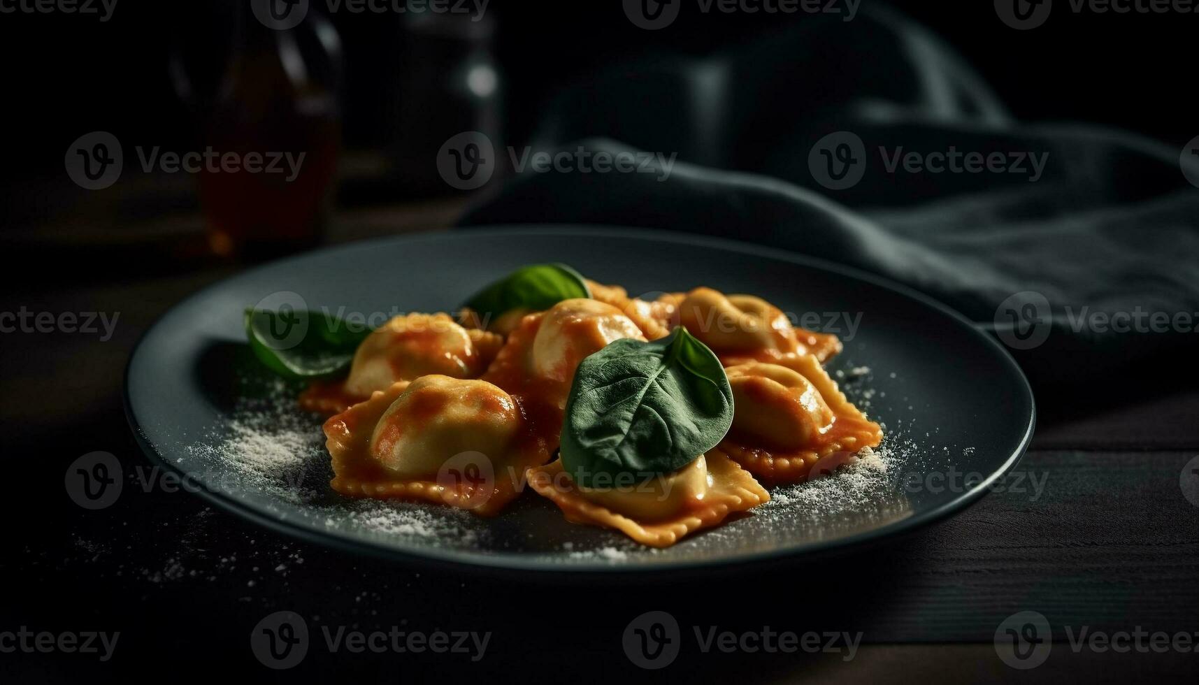 frisch hausgemacht Pasta mit Tomate Soße, Parmesan Käse, und Gemüse generiert durch ai foto