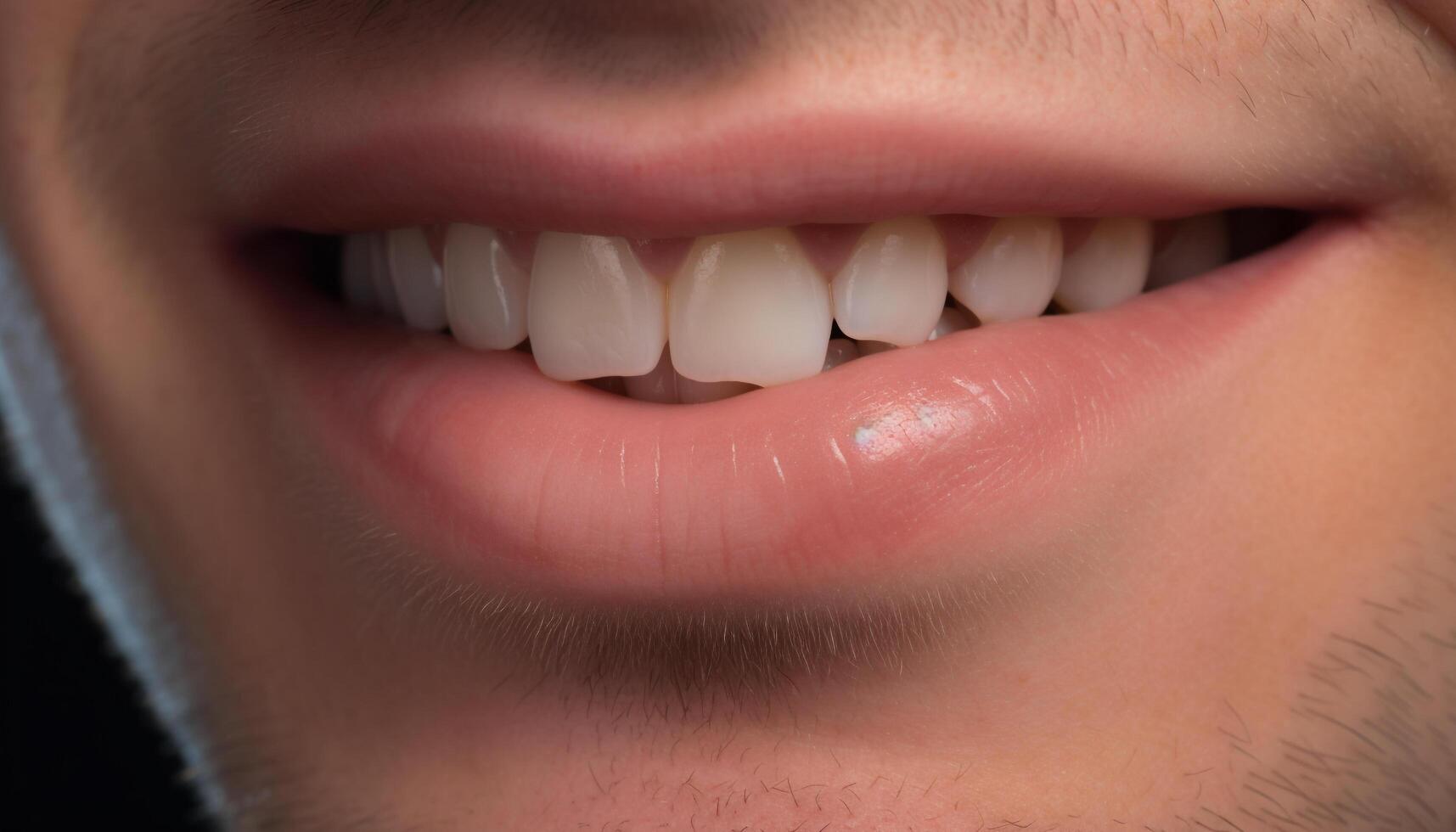 lächelnd Männer und Frauen Vitrine gesund Dental Hygiene und Glück generiert durch ai foto