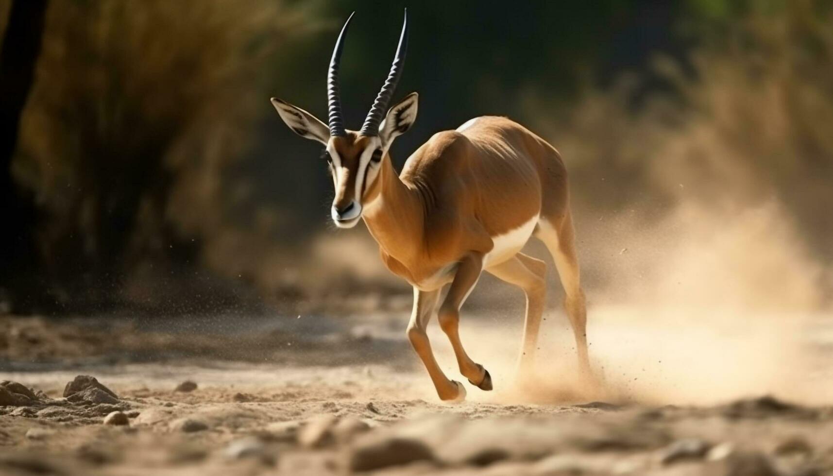 Huf Säugetier Laufen im das Wildnis, Gazelle suchen beim Kamera generiert durch ai foto