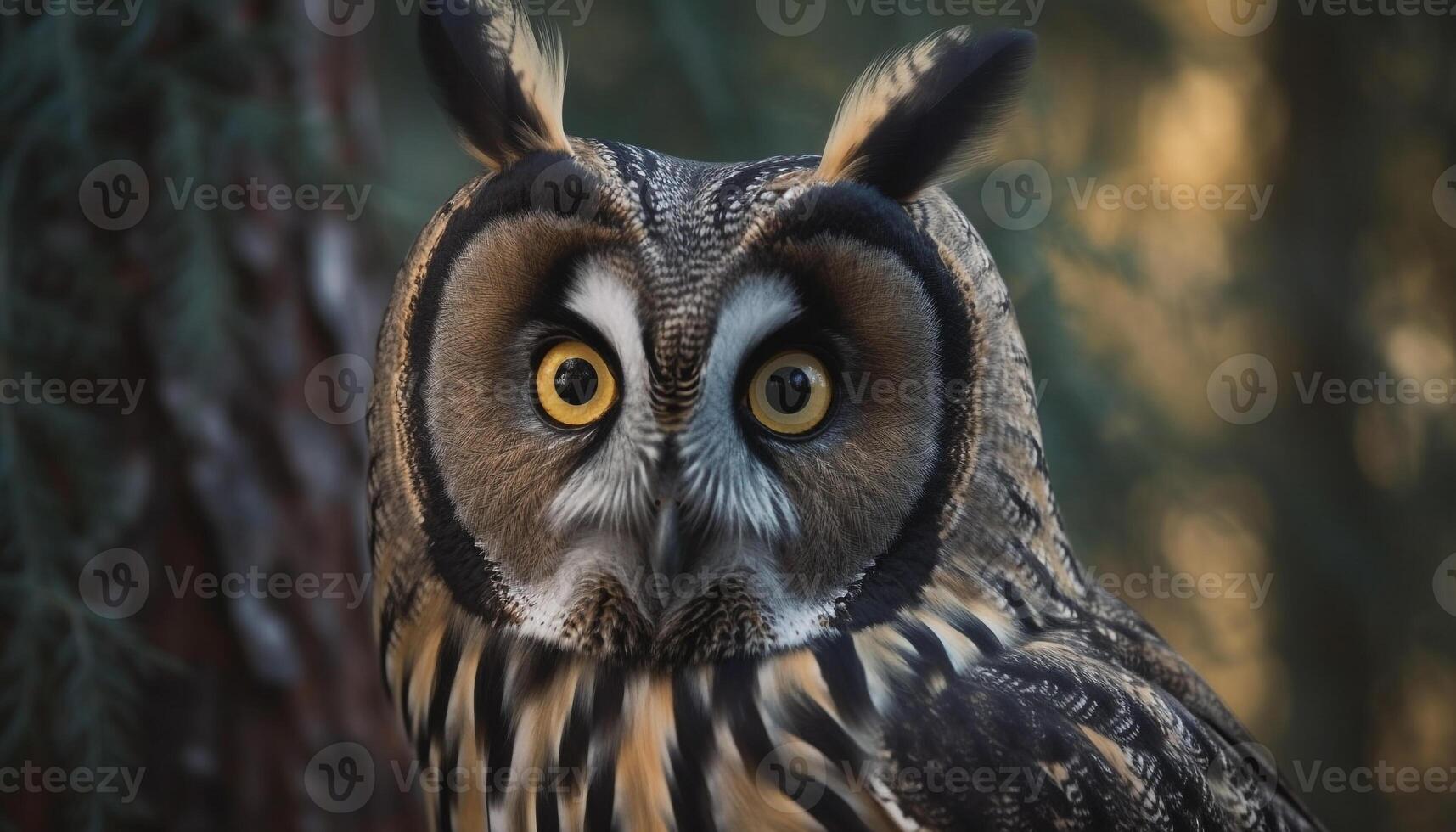 Adler Eule sich niederlassen auf Zweig, starren mit Piercing Blau Augen generiert durch ai foto