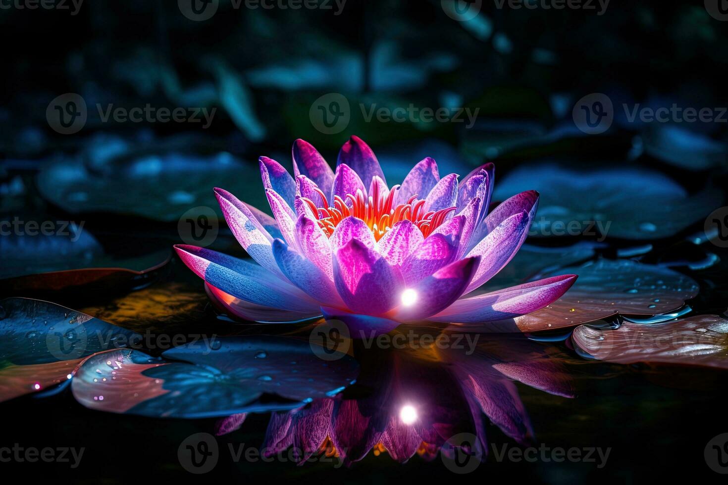 schön Rosa Wasser Lilie oder Lotus Blume auf dunkel Hintergrund ai generiert foto