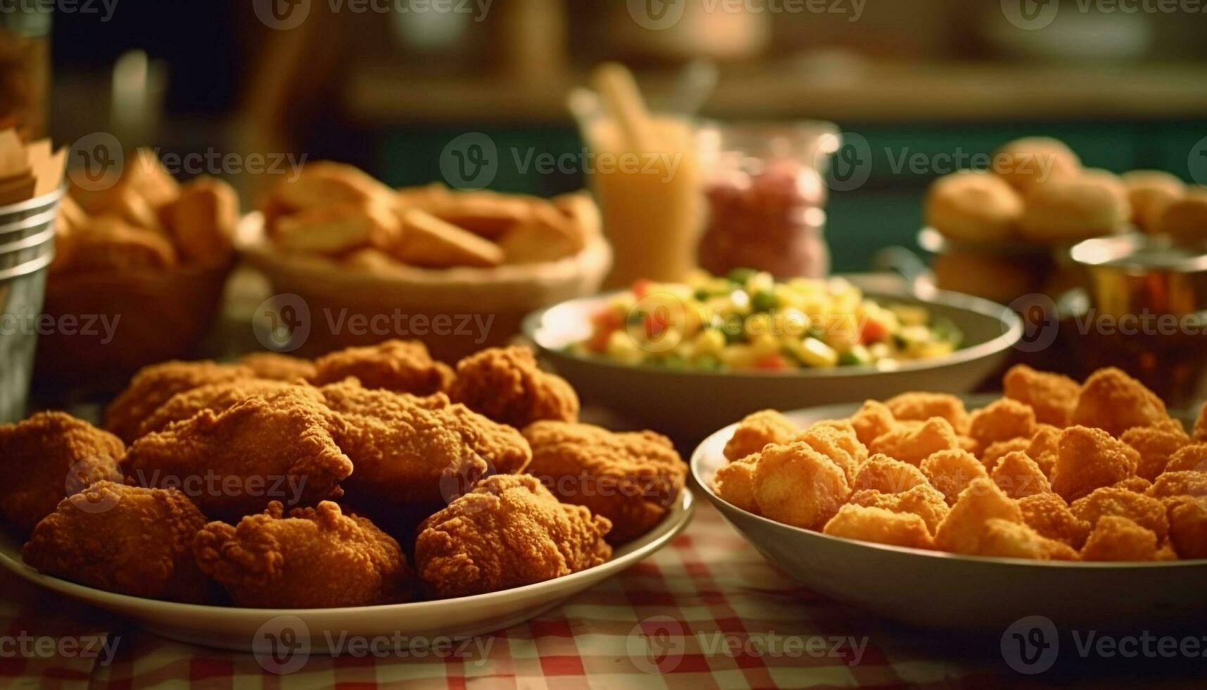 Frische und Knusprigkeit von hausgemacht tief gebraten Gourmet Vorspeisen auf Tabelle generiert durch ai foto