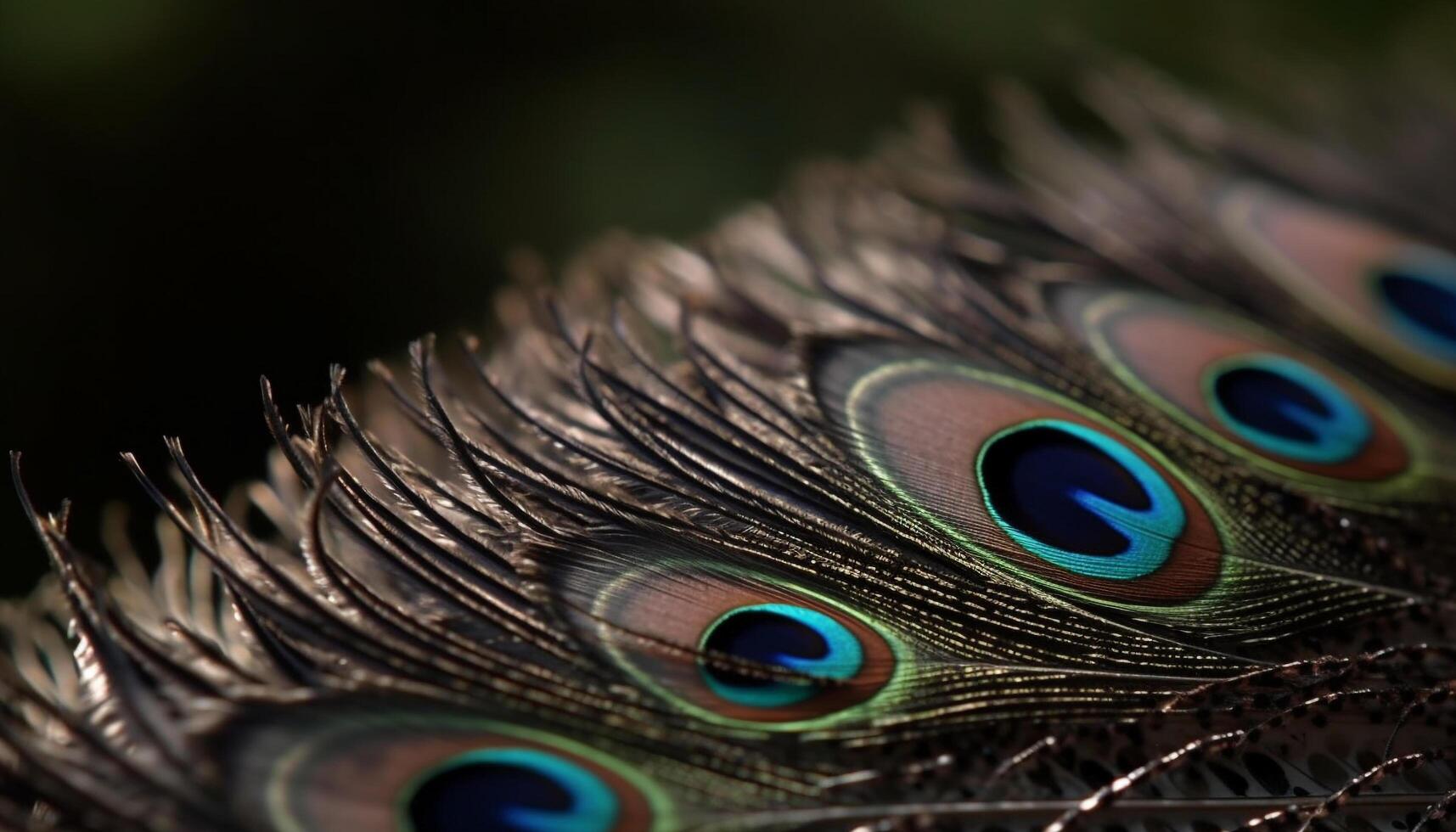 Pfau Feder Vitrinen beschwingt Eleganz, Schönheit im Natur bunt Muster generiert durch ai foto