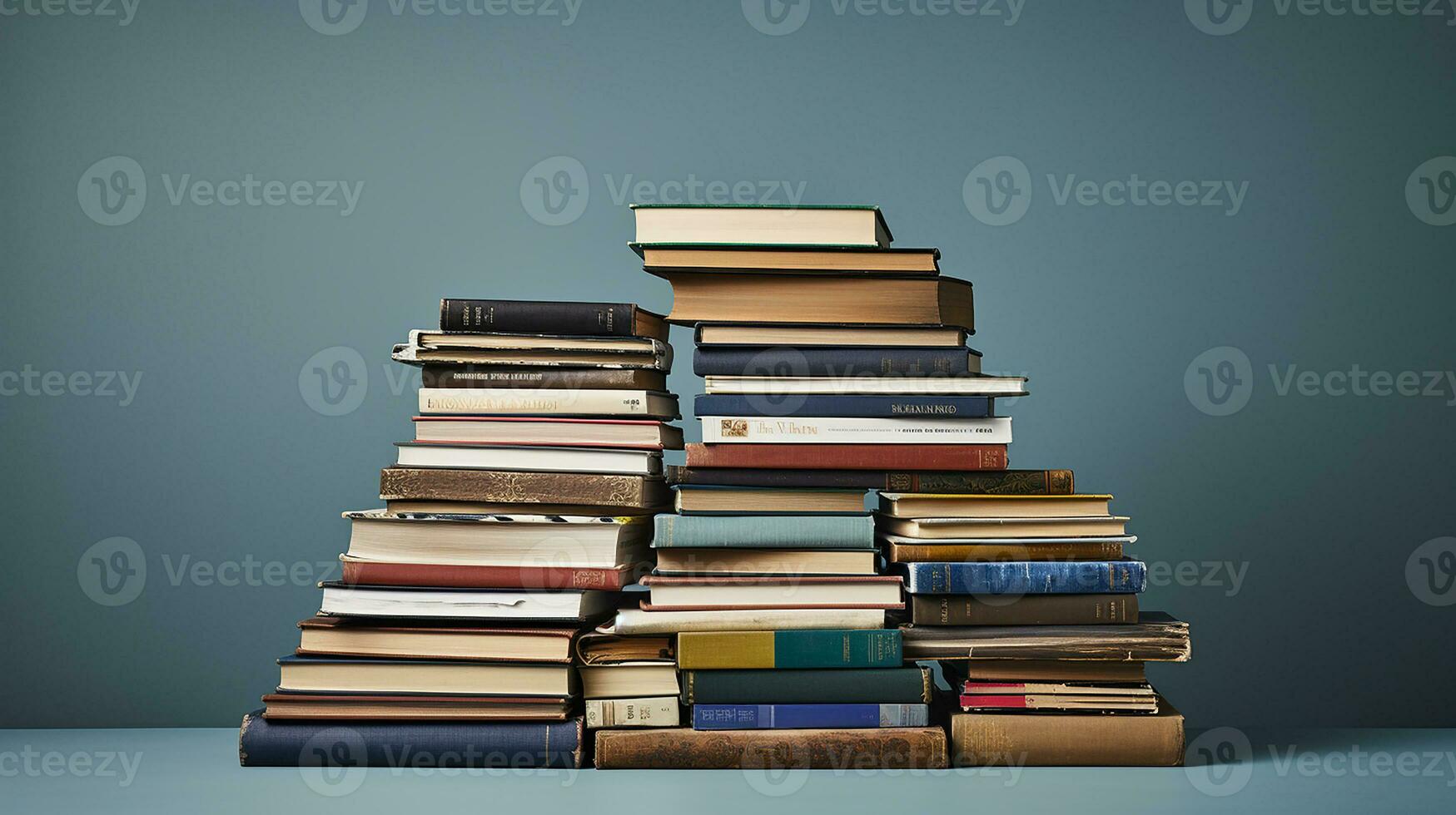 Stapel von Bücher auf dunkel Mauer Hintergrund. zurück zu Schule Konzept. generativ ai foto