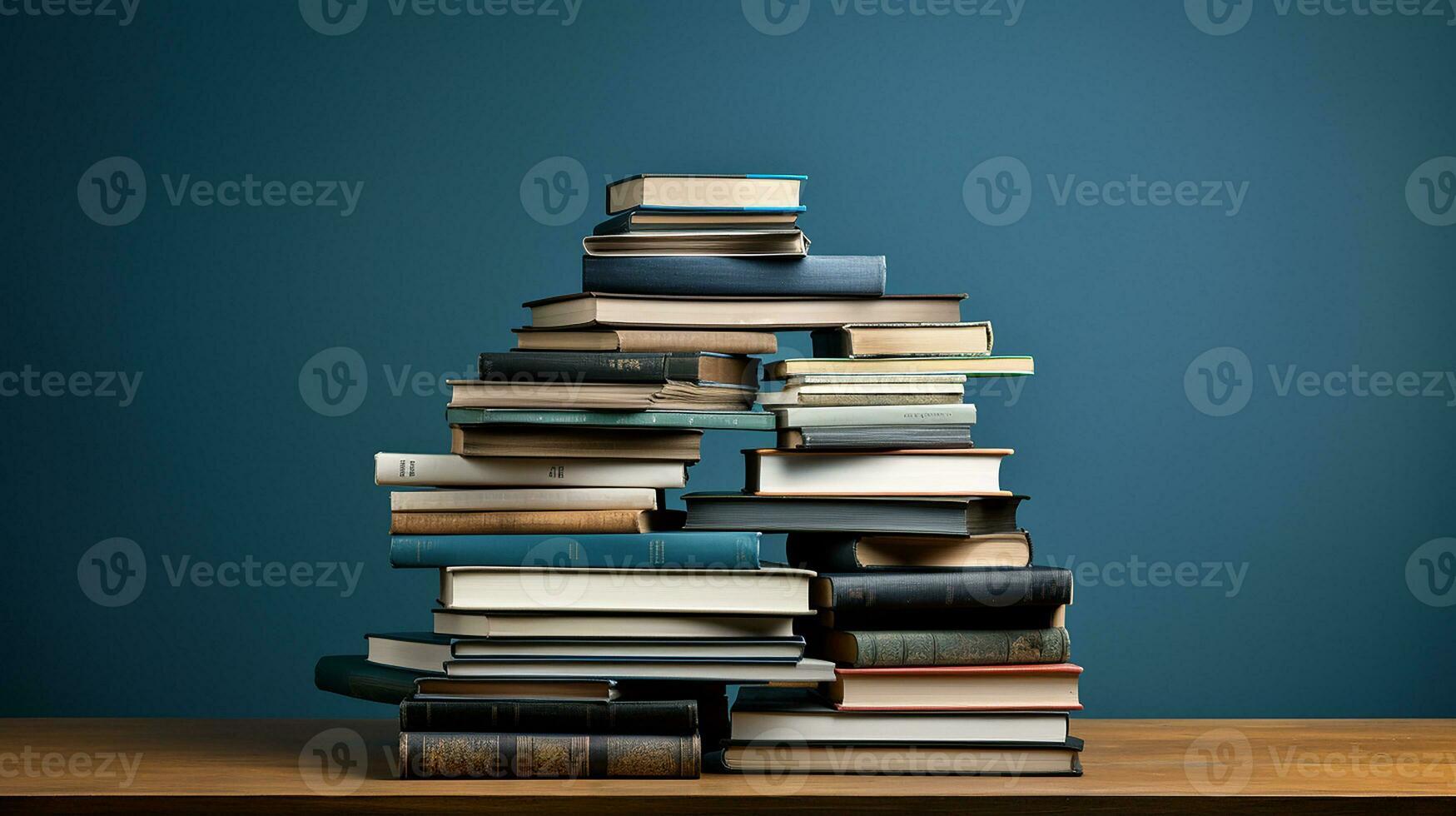 Stapel von Bücher auf dunkel Mauer Hintergrund. zurück zu Schule Konzept. generativ ai foto